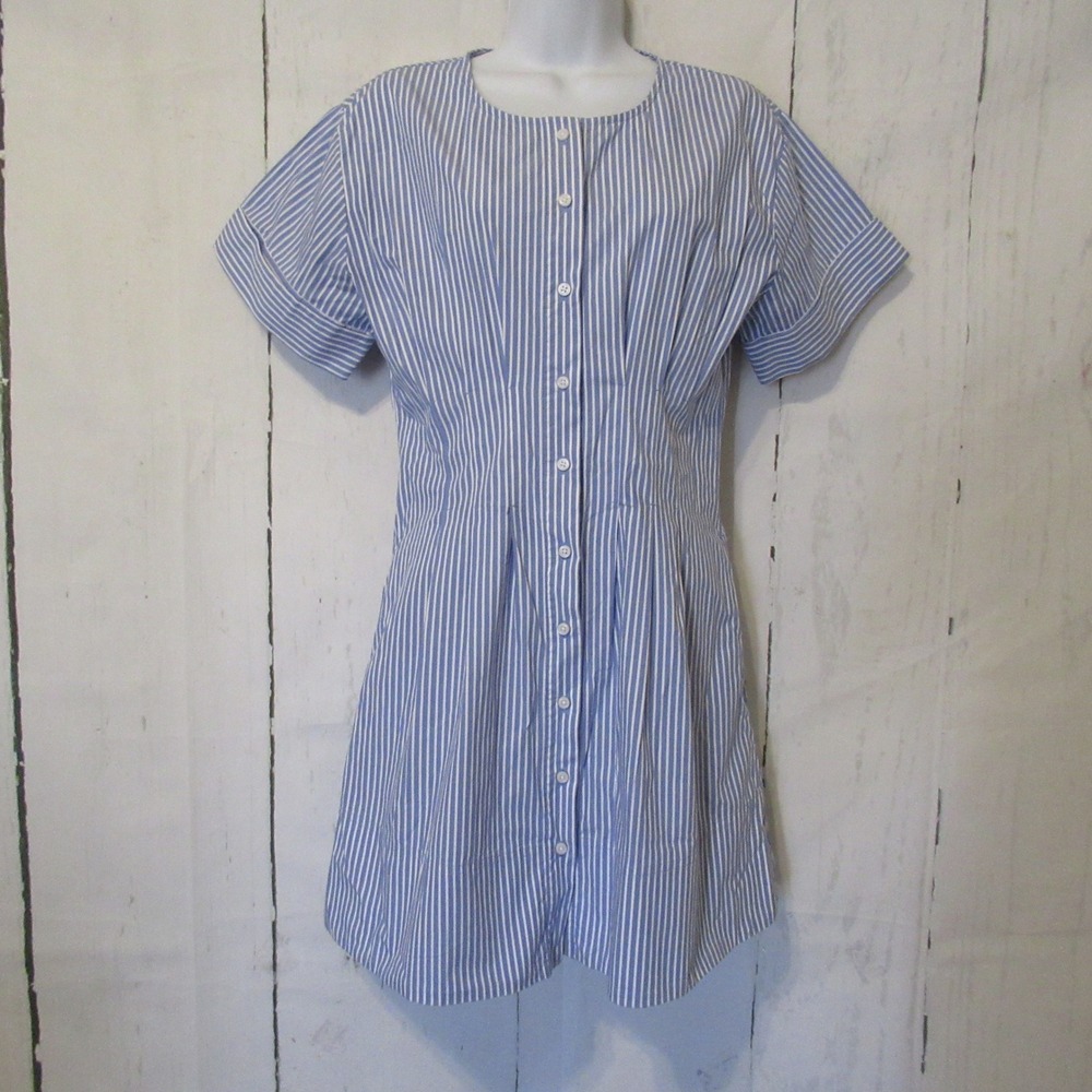 J Crew Dress 4 Wren Mini Shirt Blue Stripe Coastal Light‎ Academia Preppy CP987